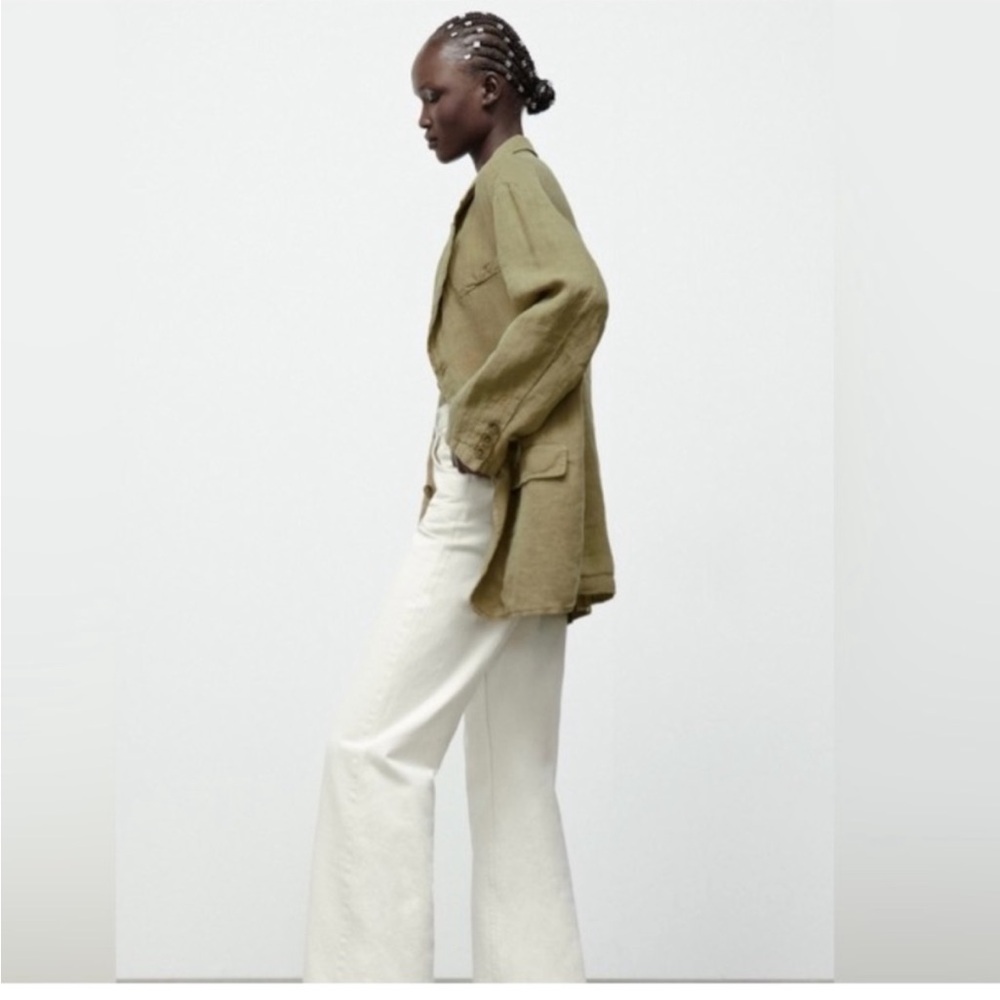Zara “The Carmen” Linen Olive Green Oversized Jacket Blazer - Picture 4 of 6